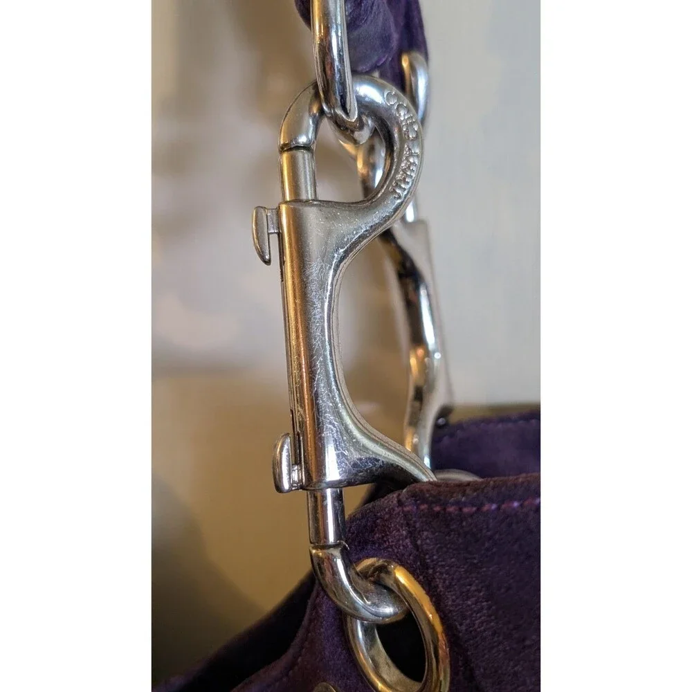Vintage Jimmy Choo Purple Suede Studded Saba Hobo Shoulder Bag Handbag Y2K